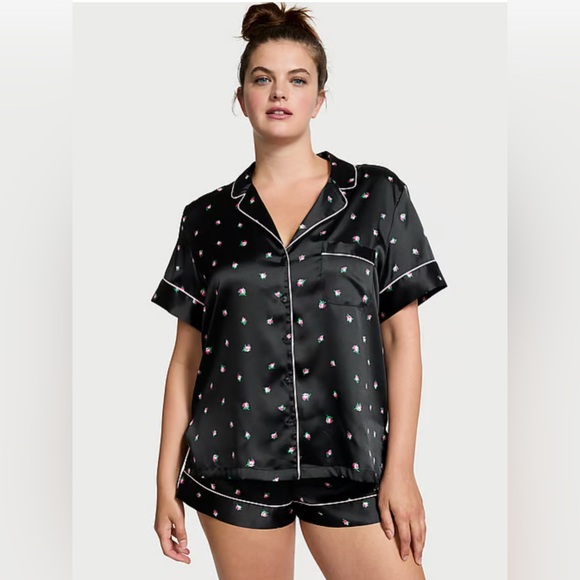 Victoria's Secret Other - Victoria Secret Satin Short Pajama Set – Black Rosebuds (XXL)